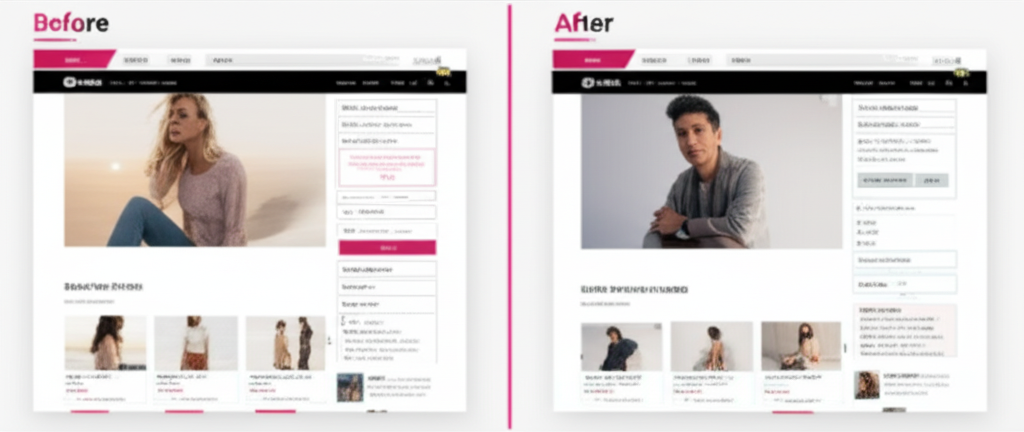 E-commerce redesign before and after